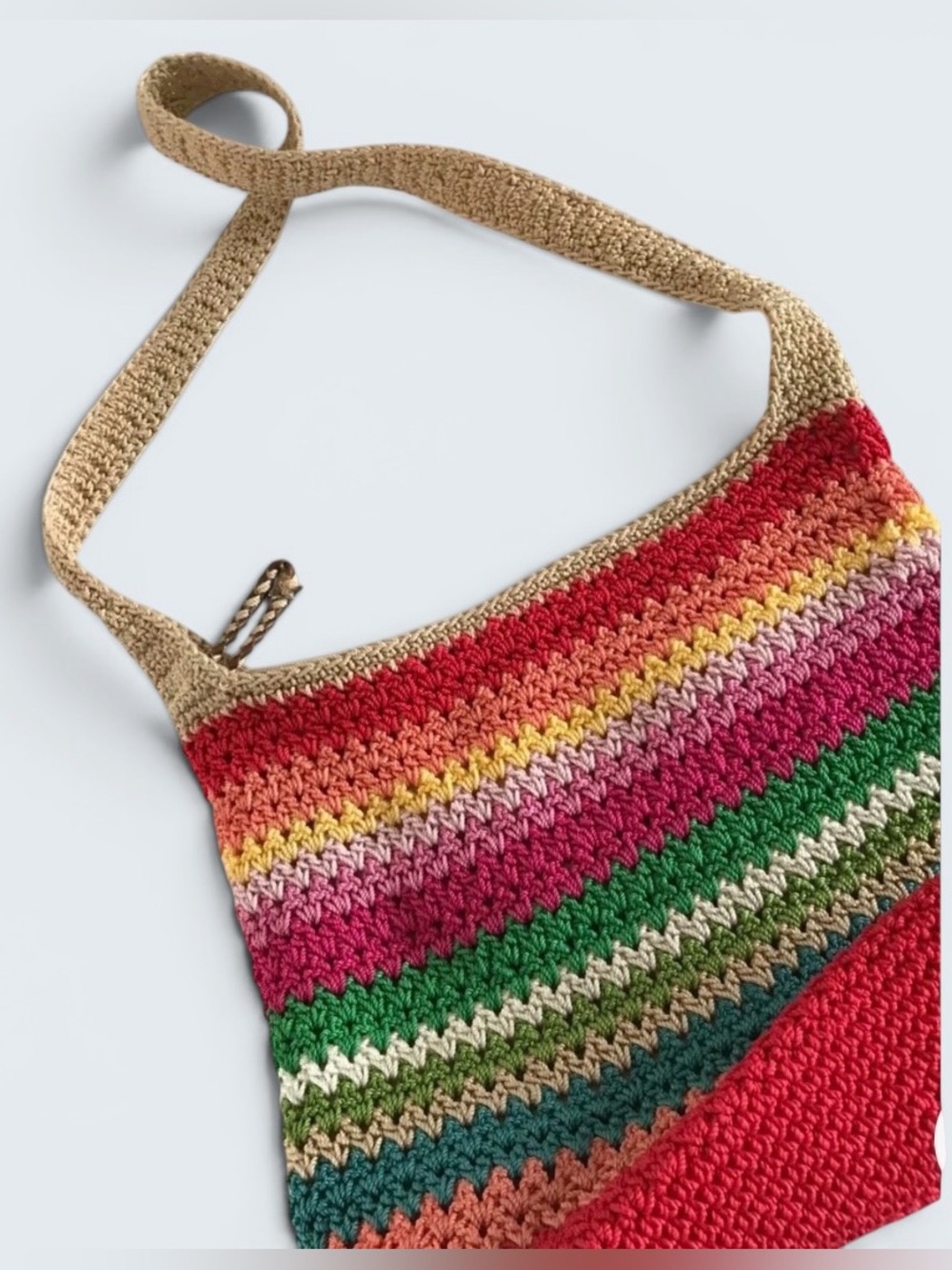 The Sak Bohemian Rainbow Stripe Crochet Macrame Gypsy Shoulder Bag Purse